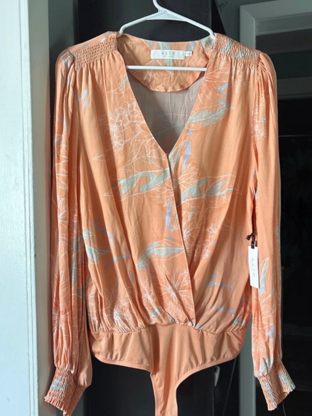 Astr Peach Floral Long-Sleeve Wrap Bodysuit